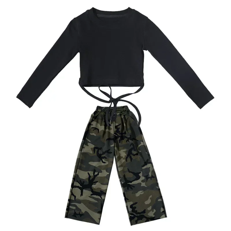 Dziewczęcy zestaw Slim Tops Camouflage Pants Dance Two Piece Autumn Teen Kids Group Dance Performance Kostium 12, 13, 14 Y Dziecięca odzież sportowa