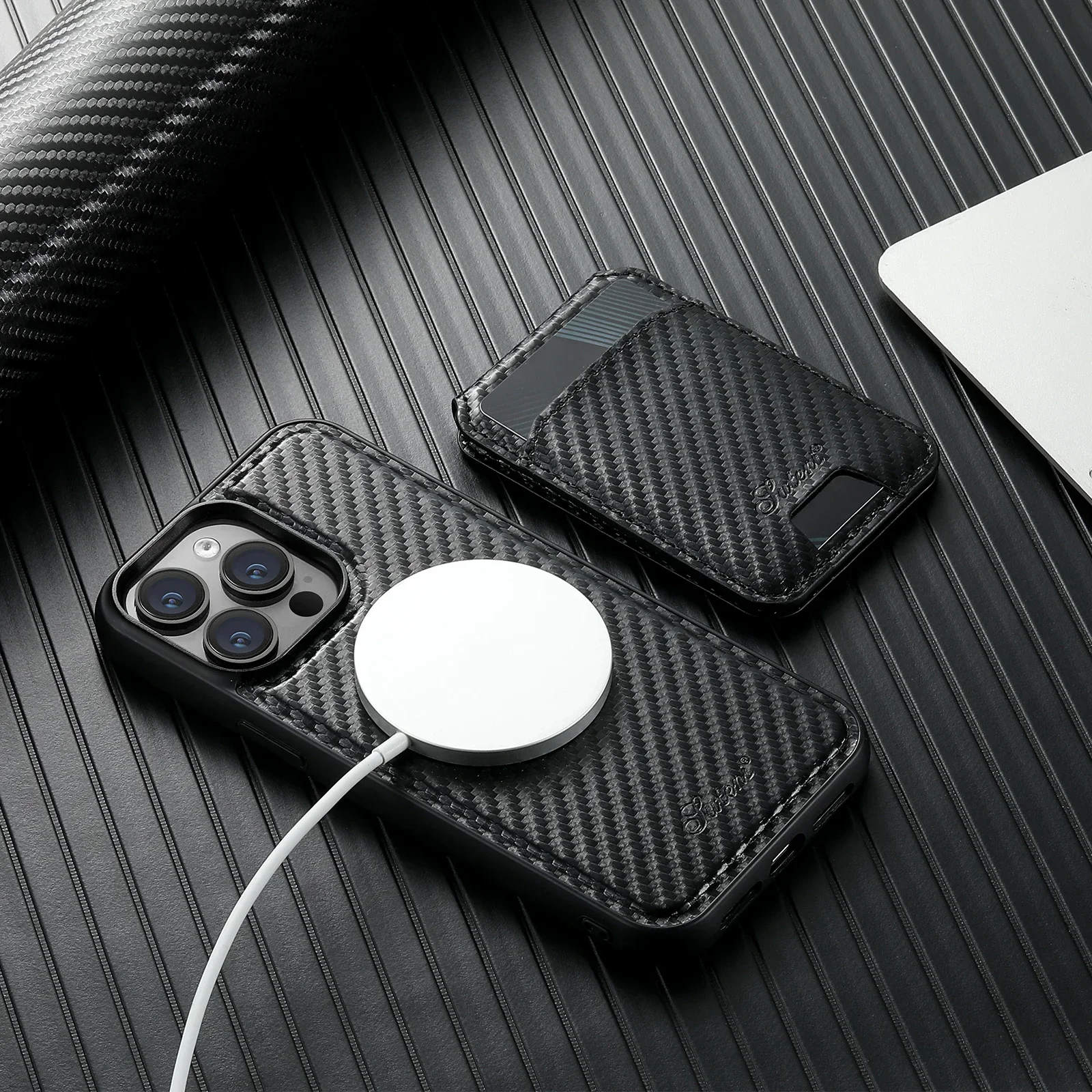 Leather Carbon Fiber Texture Phone Case For Iphone 13 12 14 15 Pro Max 15 Plus Luxury Card Wallet Stand Magnetic Phone Cover