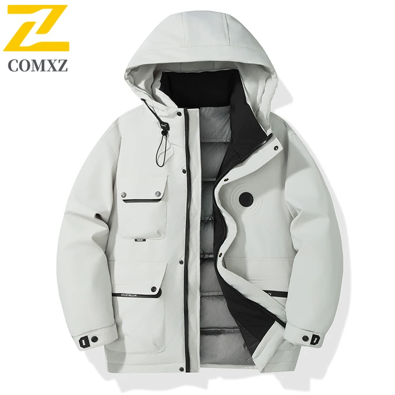 

Comxz 90% White Duck Down Jacket Men 2026 Winter Camping Ski Clothes Puffer Coat Luxury Grade Hood Thermal Down Padded Jackets