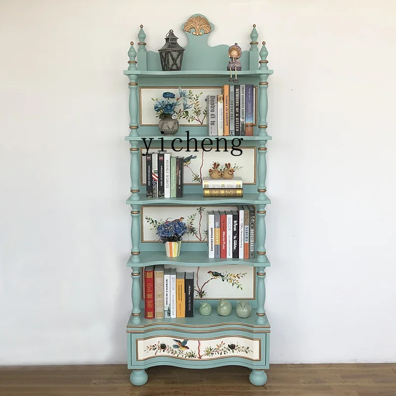 YFY American bookshelf living room retro painted red wine side home accessories