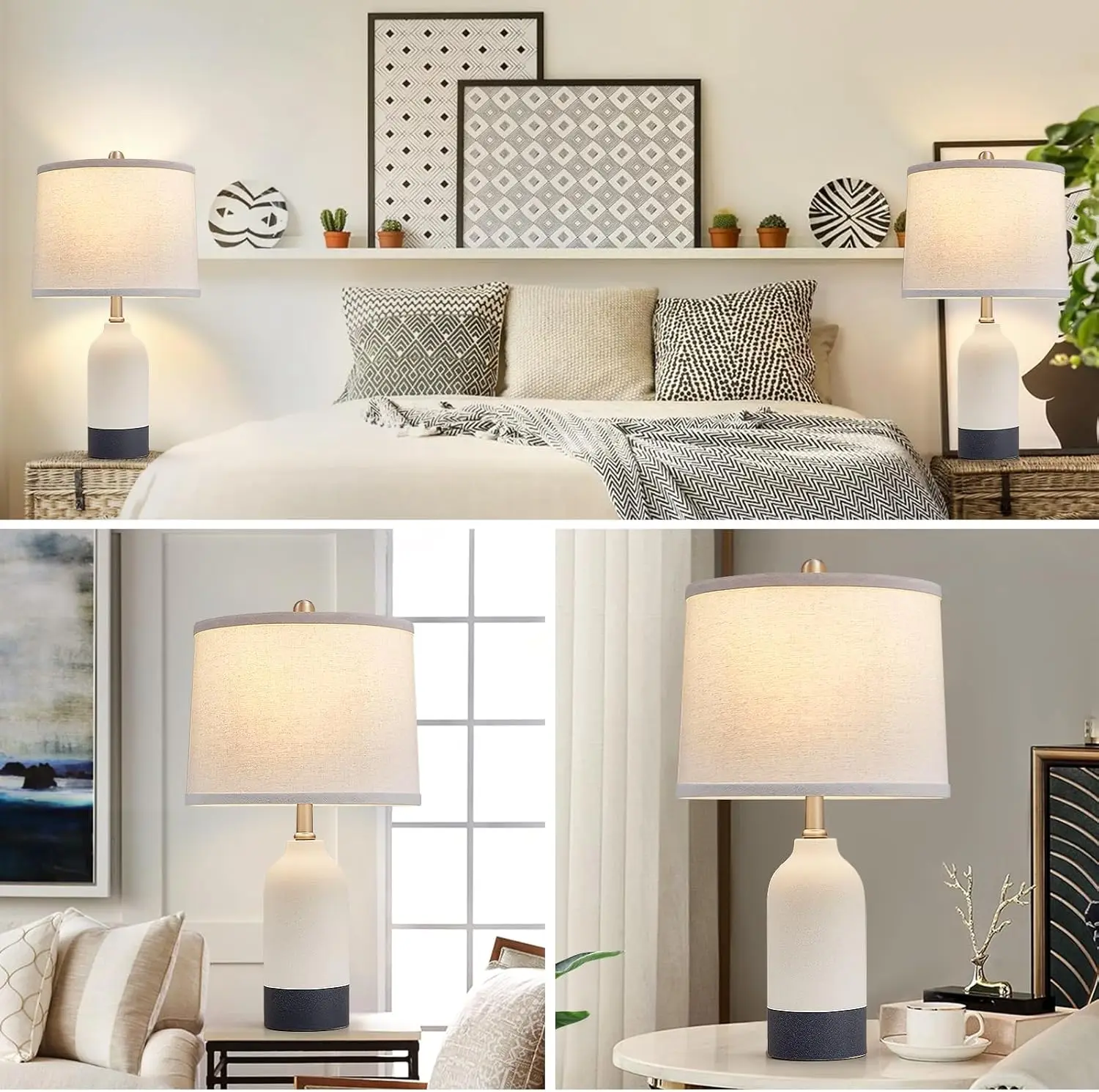 Set di 2 lampade da tavolo moderne in ceramica, temperatura di colore regolabile con paralume in tessuto, include 2 lampadine (21,4')