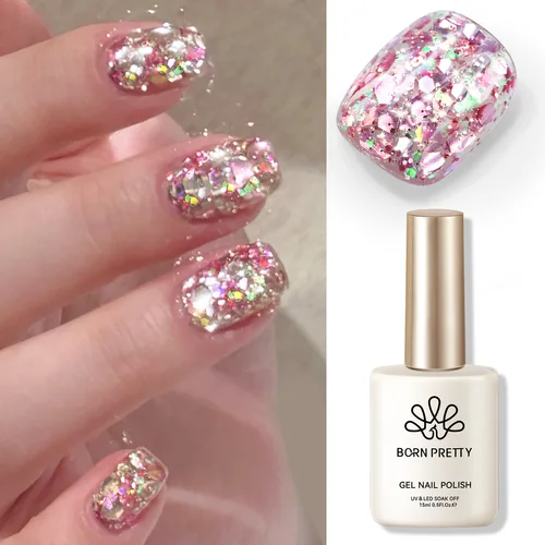 BORN RRETTY 15ml oro rosa brillo lentejuelas Gel esmalte de uñas semipermanente remojo UV LED barniz suministros de uñas