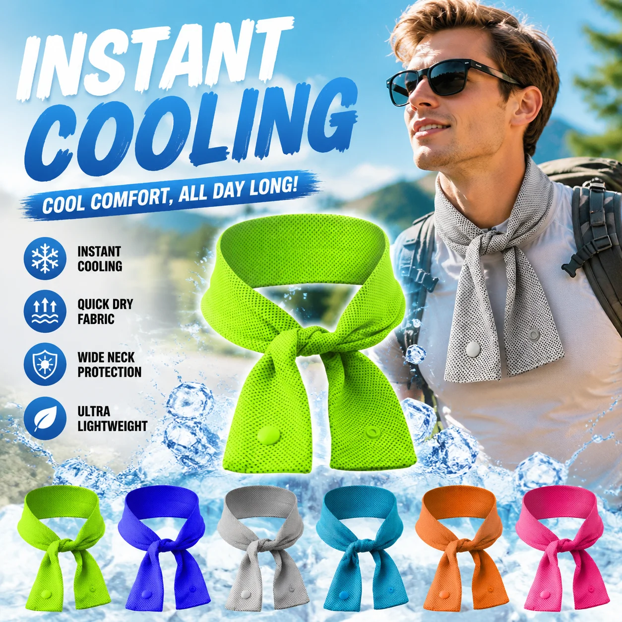 Instant Cooling Neck Tie Scarf Quick Dry Breathable Mesh  All-Day Cool Comfort Lightweight Wide Neck For Hiking Cycling Camping