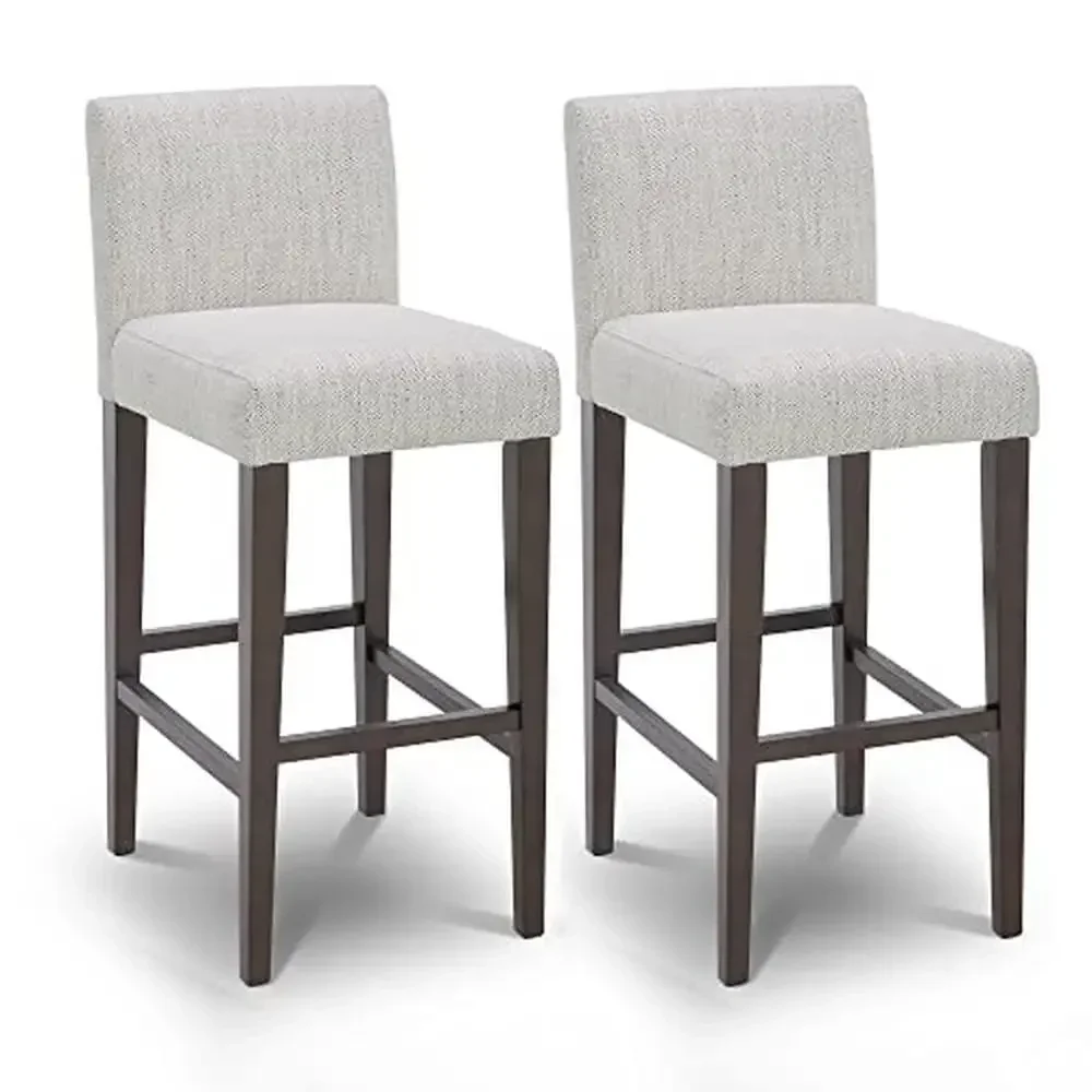 

Barstools Set Upholstered Fabric High-Density Foam Solid Birch Wood Legs Ivory Color 30" Seat Height Pack of 2