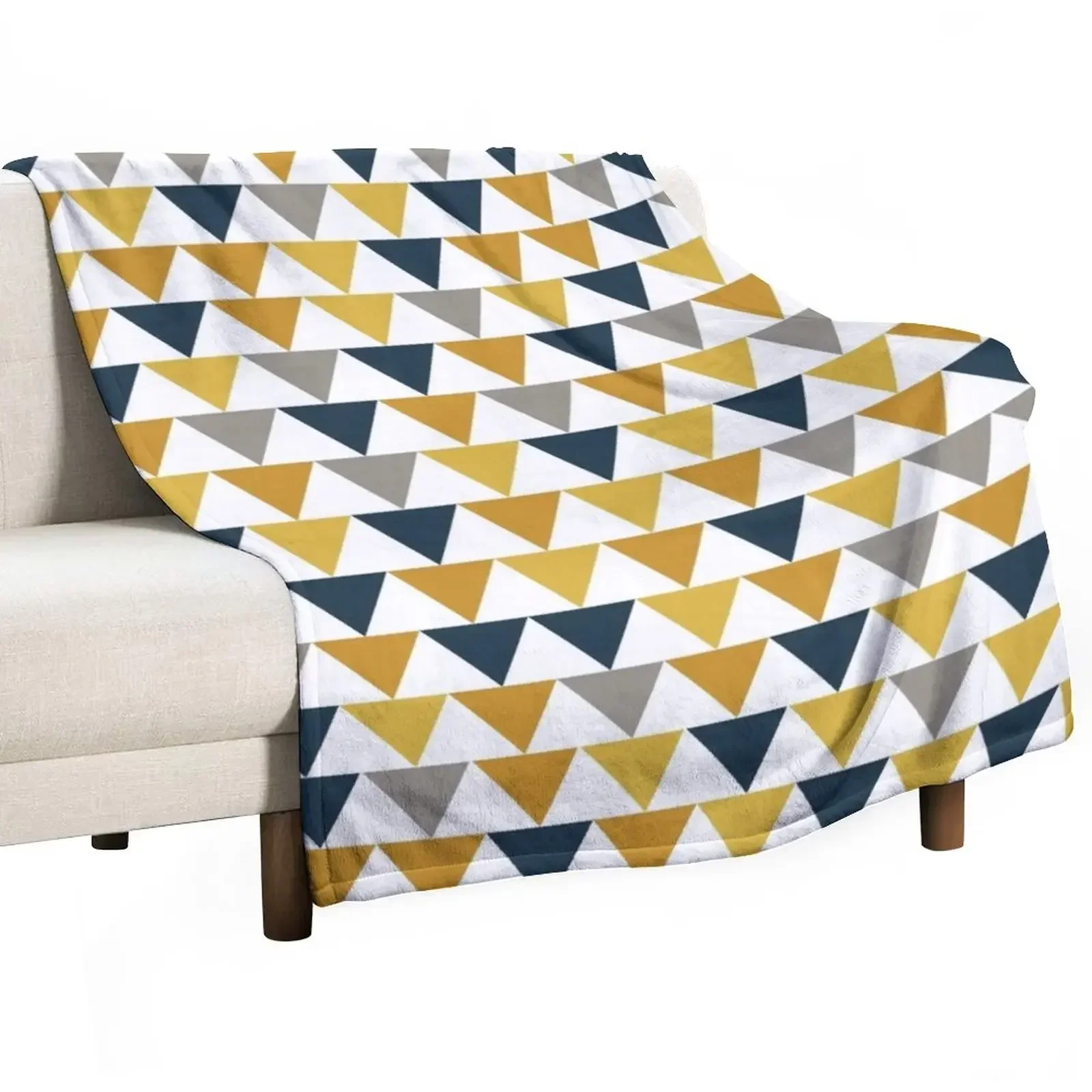 Arrows: Light Mustard Yellow, Dark Mustard Yellow, Dark Blue, Grey, and White Geometric Pattern Throw Blanket Thermal Blankets