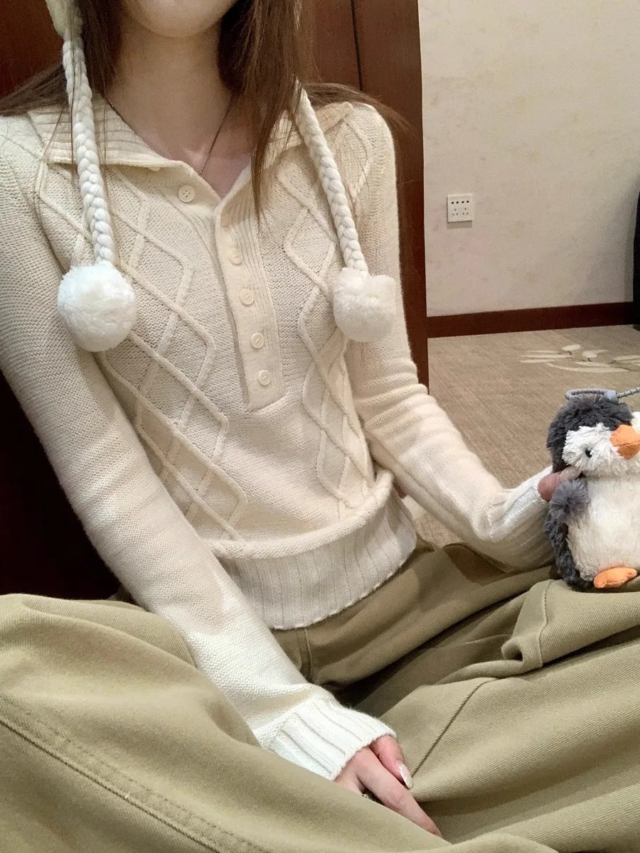 

Autumn Winter Women's Long Sve Knitted Sweater Collar Slim Fit Casual Outerwear Inner Match Soft Wind Twist Long Sweater