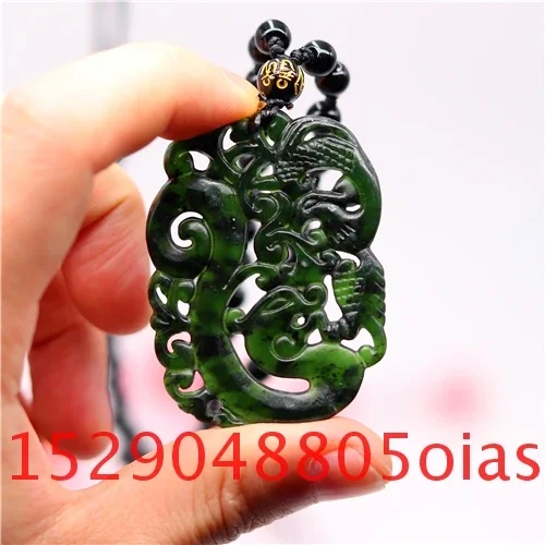 

Natural Black Chinese Jade Dragon Phoenix Pendant Necklace Obsidian Charm Jewelry Double-sided Carved Amulet Gifts for Men Women