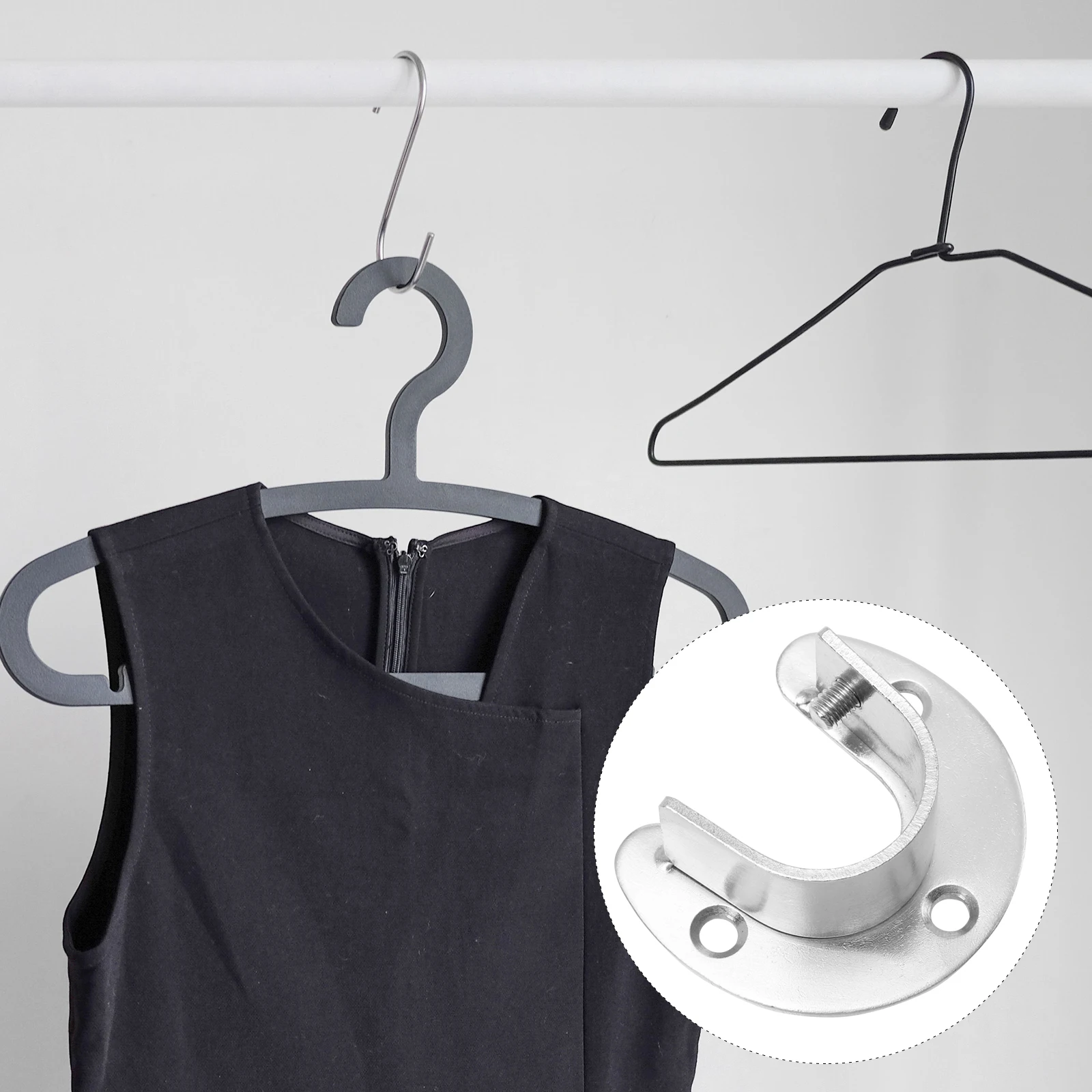 

1Set Wardrobe Closet Rod Base Stainless Steel Rust Resistant Closet Pole Holder Clothes Hanging Rail Bracket