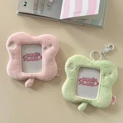 MINKYS Kawaii Four Leaf Clover Furry Photocard Holder Bag Star idol Photocards Pendant Girls Stationery
