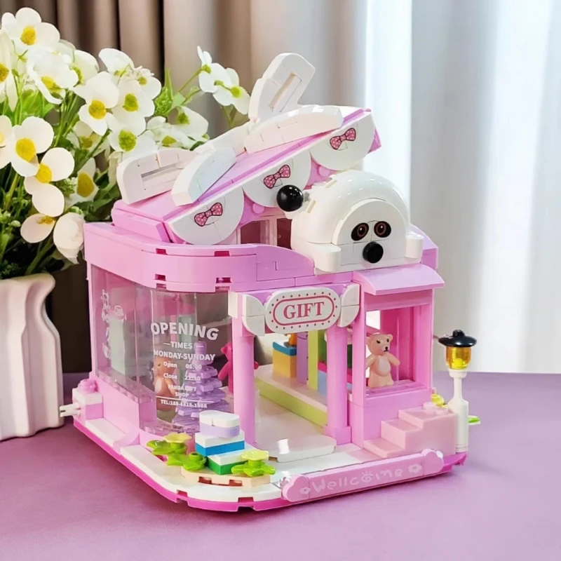 Sweet Shop اللبنات عرض الشارع لغز تجميع الجسيمات الصغيرة نموذج الحلي مجموعة ألعاب الأطفال الهدايا