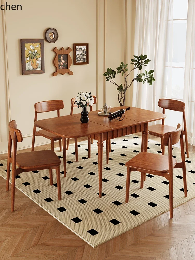 i5.21 Solid Wood Dining Table and Chair Set for Home Use, Small Apartment Rectangular Extendable Dining Table