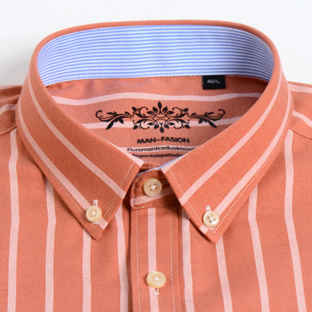 Men\'s Regular-Fit Long-Sleeve Sturdy Oxford Tops Shirt Plaid Stripe Embroidered Pocket Button-down Casual Versatile Dress Shirts