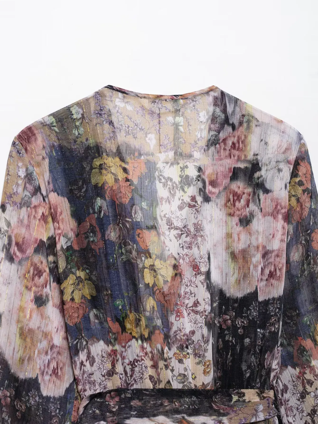 فستان نسائي أنيق من Zevity برقبة على شكل V وخياطة من الدانتيل وشاحات مطبوعة بالزهور فستان نسائي أنيق بأكمام طويلة فساتين غير رسمية DS9077