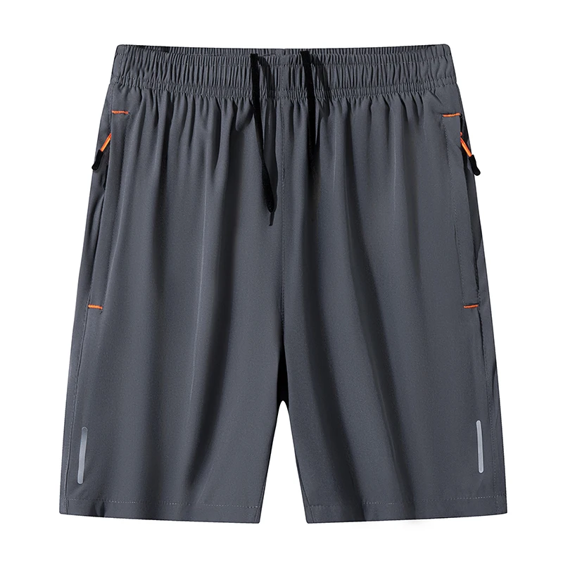 

Men Quick Dry Sports Shorts Summer Ice Silk Zipper Pocket Reflective Strip Elastic Waist Running Workout Knee Length Pants