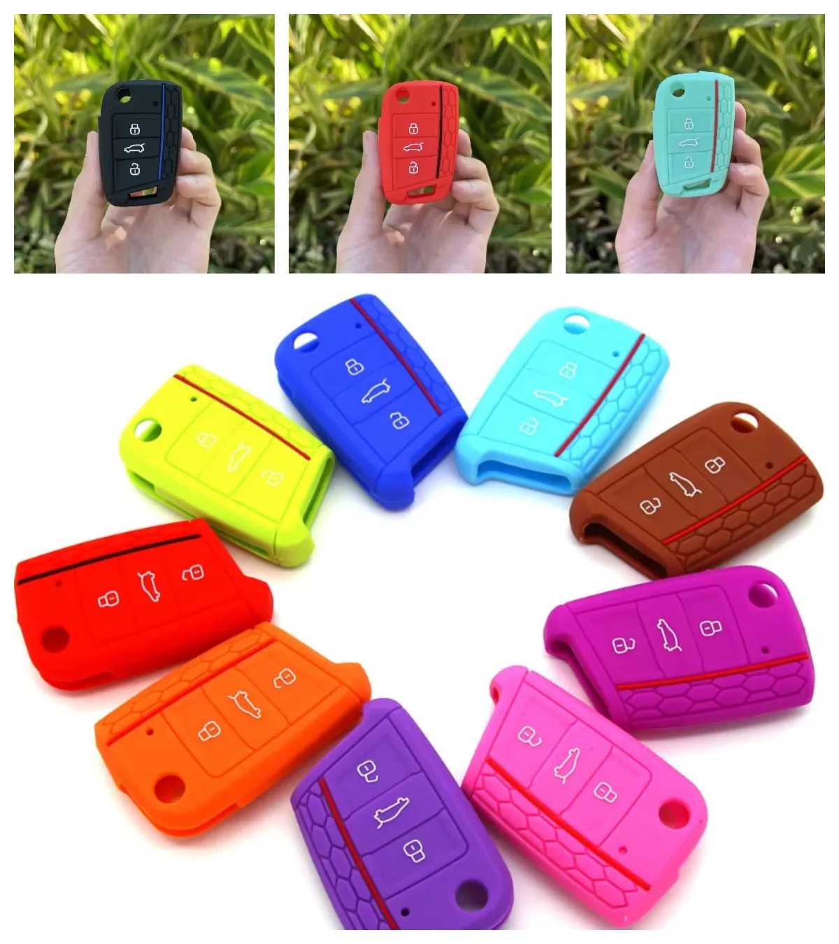 3 Button Silicone Car Key Case Cover for Volkswagen VW Polo Golf 7 MK7 for Skoda Octavia Combi SEAT Leon Ibiza CUPTRA Keychain