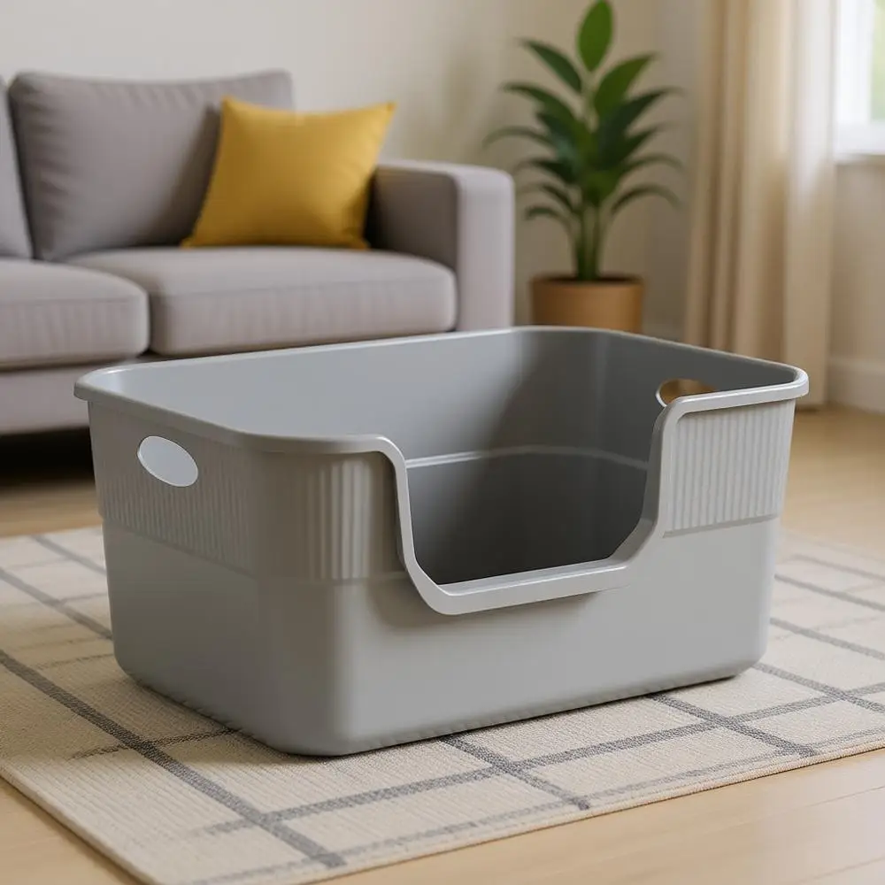 

Large Cat Litter Box with High Sides, Low Entry, Anti-Splashing, Waterproof, Tool-Free Assembly, Easy to Clean (Grey)