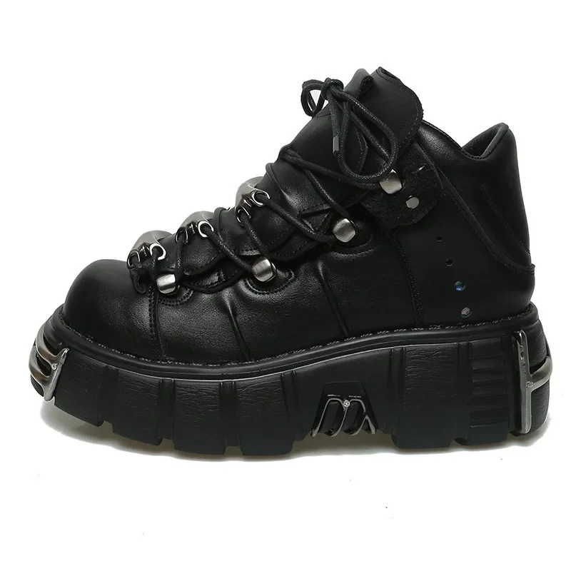 New Punk Style Women Shoes Lace-up heel height 6CM Platform Shoes Woman Gothic Ankle Rock Boots Metal Decor Woman Sneakers view 6