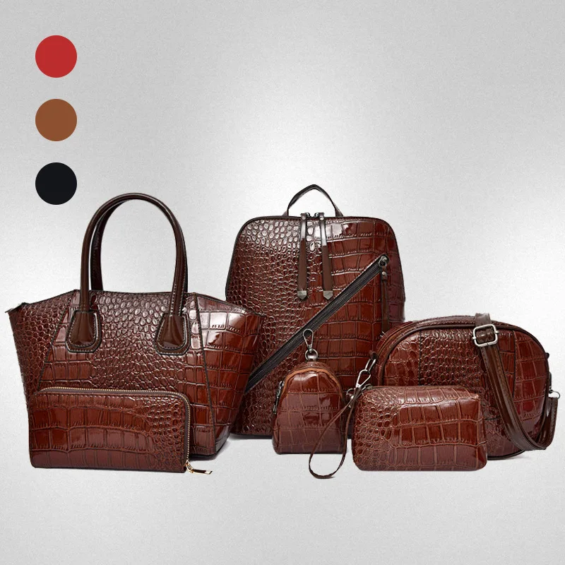 

Large Capacity Crocodile Patterned Crossbody 6pcs/set Bag High Quality PU Single Shoulder Tote Bags Women Handbags Backpack