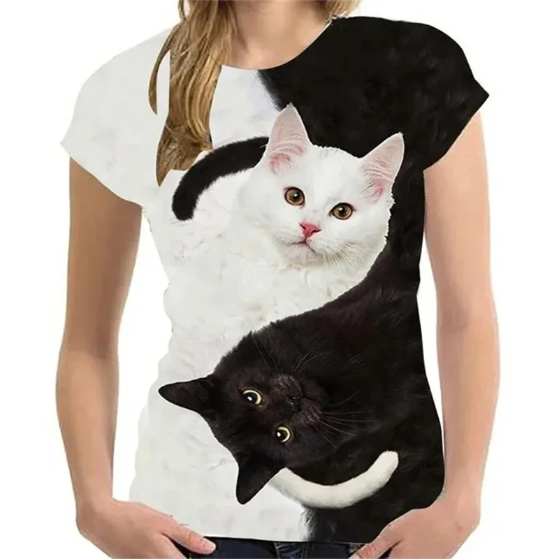 2026 Unisex T‑Shirt 3D Printed Mysterious Cat Cute Animal Graphic Loose O‑Neck Summer Fashion Short Sleeve Apparel