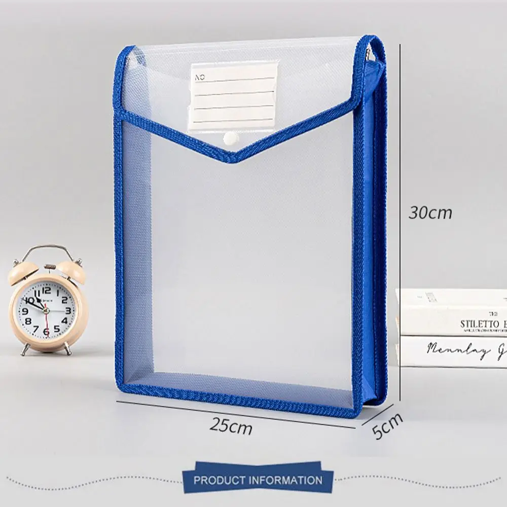 Bolsa de arquivo a4 com botão de pressão, à prova d'água, grande capacidade, bolsa de documentos, armazenamento vertical, organizador de arquivo transparente, material de escritório