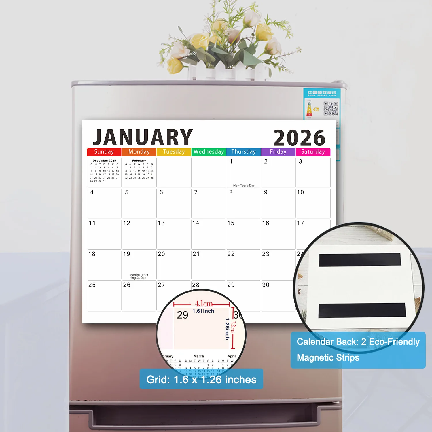 

New Year Calendar January 2026 to June 2027 Magnetic Refrigerator Calendar 18 Months, Home, Office, Christmas Gift
