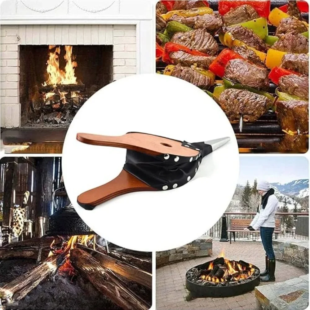 Premium Wooden Fireplace Blower Durable Efficient Heat Distribution Hand Fan for Fireplace Grilling Fire Stoves Barbecue Tools