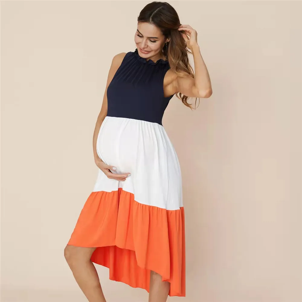 

New Sleeveless Maternity Dress Woman Patchwork Long Pregnancy Clothes For Pregnant Women Summer Beach Casual Maternity Clothing