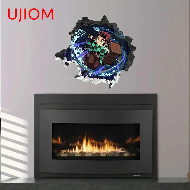 UJIOM Anime Tear Kamado Tanjirou Wall Crack Sticker Moisture-proof Vinyl Decal Scratch-Proof Bathroom Refrigerator Decor