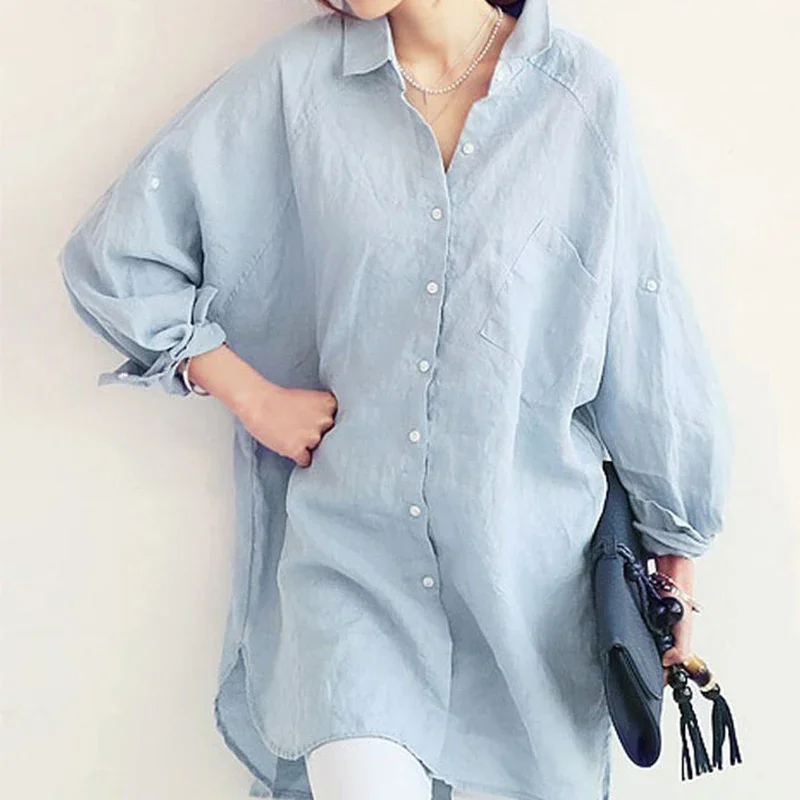 

Spring Autumn Y2k Harajuku Vintage Cotton Long Sleeve Shirts for Women Tops Loose Casual Buttons Elegant Simple Solid Blouses