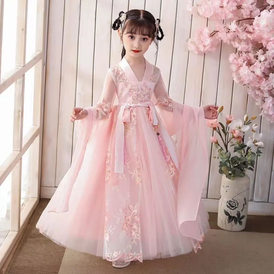 Neue Hanfu Mädchen Frühling Herbst Kind Kostüm Kleid Blume Mädchen Kirschblüte Tang Prinzessin Kleid Traditionellen Chinesischen Stil Kinder