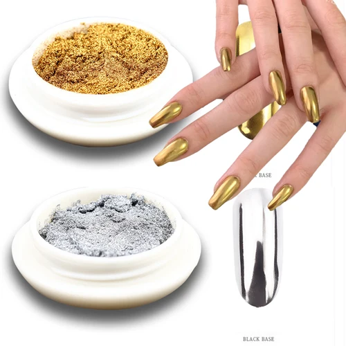 Imagen 1 del producto Espejo mágico metálico para uñas, polvo cromado dorado y plateado, pigmento brillante, decoración artística de uñas, polvo para frotar uñas de Metal brillante, 2 uds.