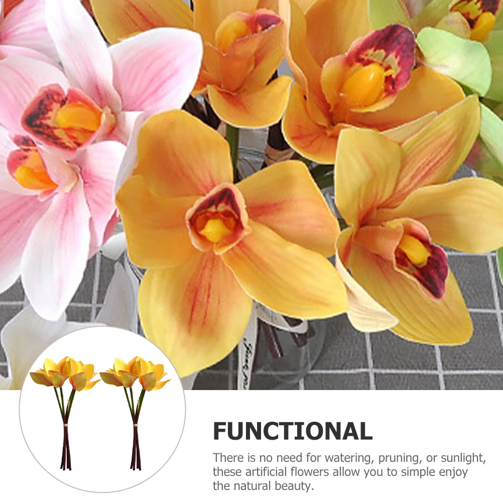 

2pcs Artificial Orchid Bouquet Realistic Faux Flowers Simulation Flower Arrangement For Home Decor Wedding Bridesmaid Silk