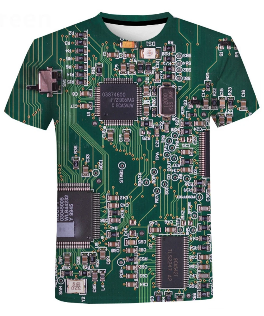 

Новые футболки с 3D-принтом и графикой, электронный чип, мужская и женская футболка с короткими рукавами, топы в стиле Харадзюку, футболки, одежда унисекс