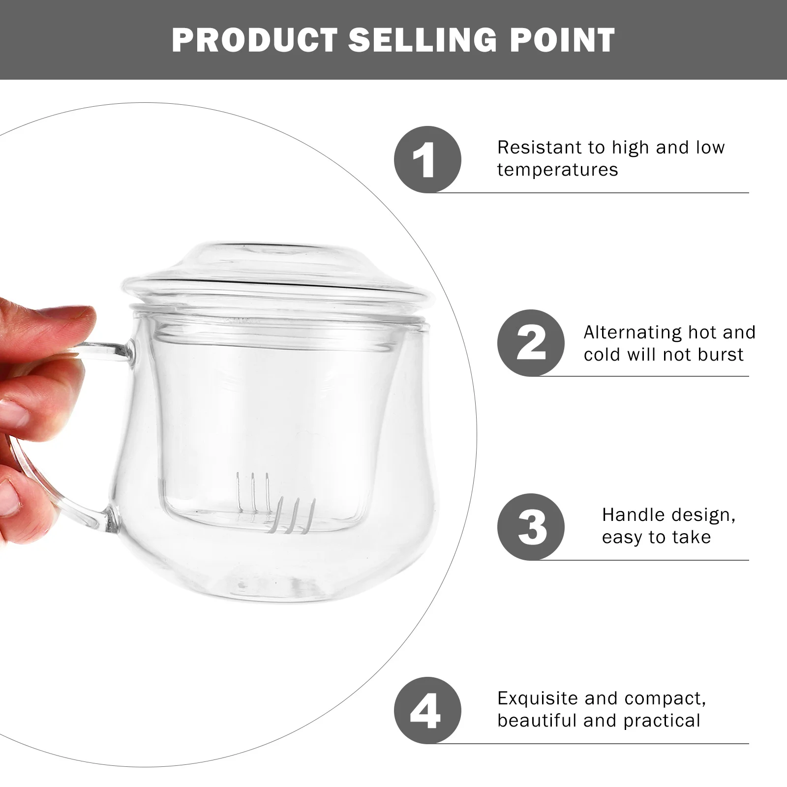 

2Pcs Transparent Glass Tea Cups with Strainer Lid Heat Resistant for Hot Water Brewing Coffee Shop Cup