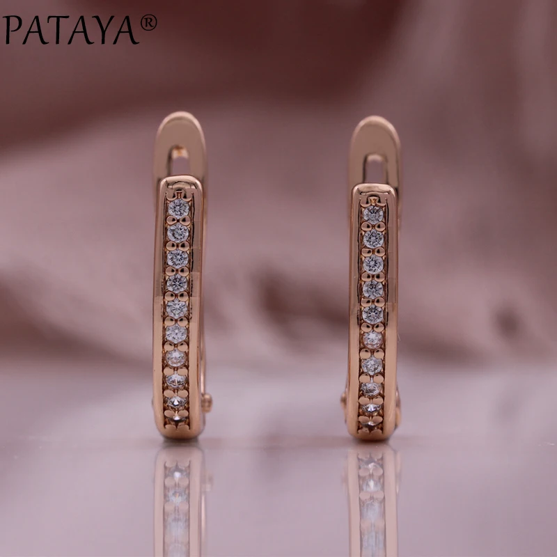 PATAYA Trendy 585 Rose Gold Color Earrings For Women Luxury White Natural Zircon Vintage Wedding Jewelry