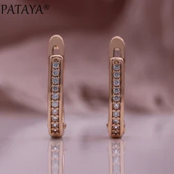 PATAYA Trendy 585 Rose Gold Color Earrings For Women Luxury White Natural Zircon Vintage Wedding Jewelry