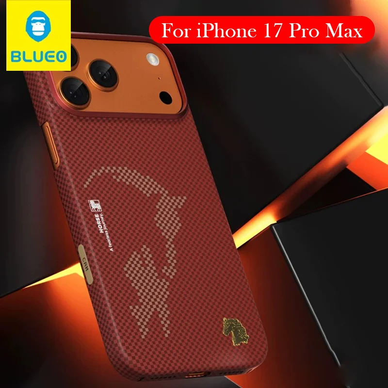 

Чехол Blueo из углеродного волокна для iPhone 17 Pro Max, задняя крышка с кевларовой беспроводной зарядкой