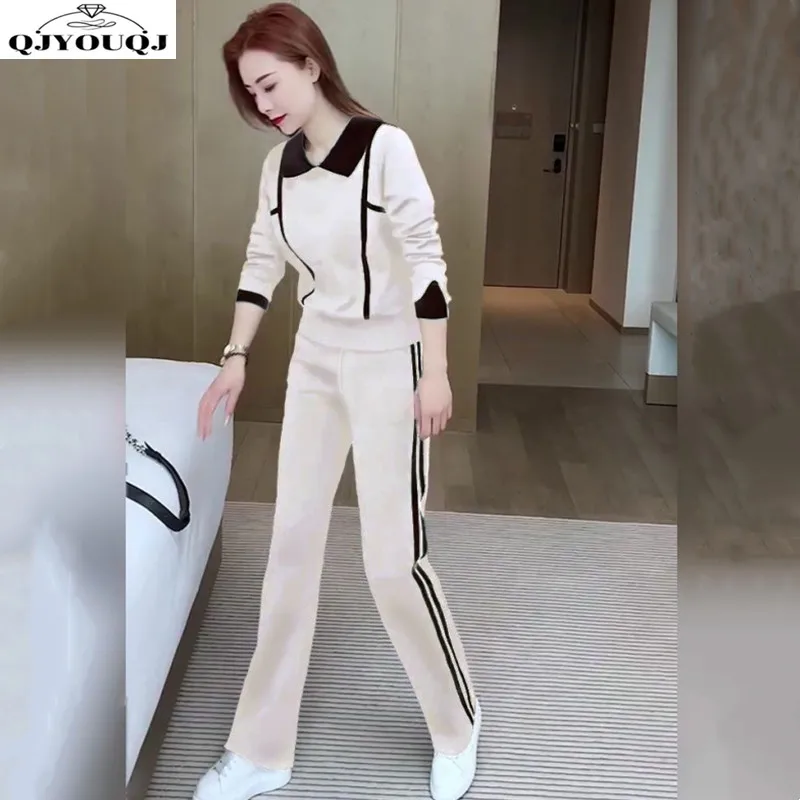 

Autumn and Winter Korean New Thickened Sportswear Set Decoration Body Top+Wide Leg Pants Two Piece Set Trendy