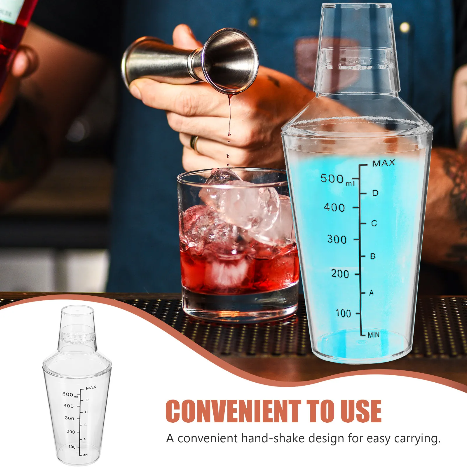 Cocktail Shaker Milk Tea Hand Shaker Transparent Drink Mixing Cup with Precise Measurement Scale for Bar Home Bartender Cold view 2