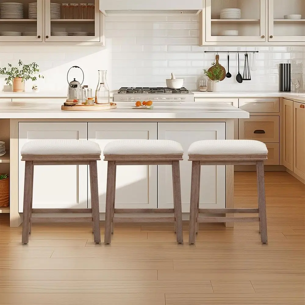 

Набор из 3 деревянных барных стульев, высота 24 дюйма, с сиденьями из кремово-белой искусственной кожи