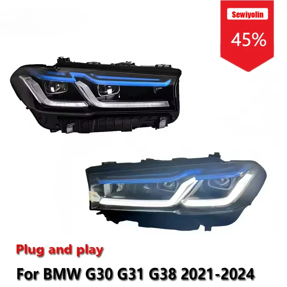 

Sewiyolin Автомобильные светодиодные фары в сборе для BMW 5 G38 G30 G31 2021-2024 Автоматические противотуманные фары DRL Тормозной указатель поворота Plug and Play