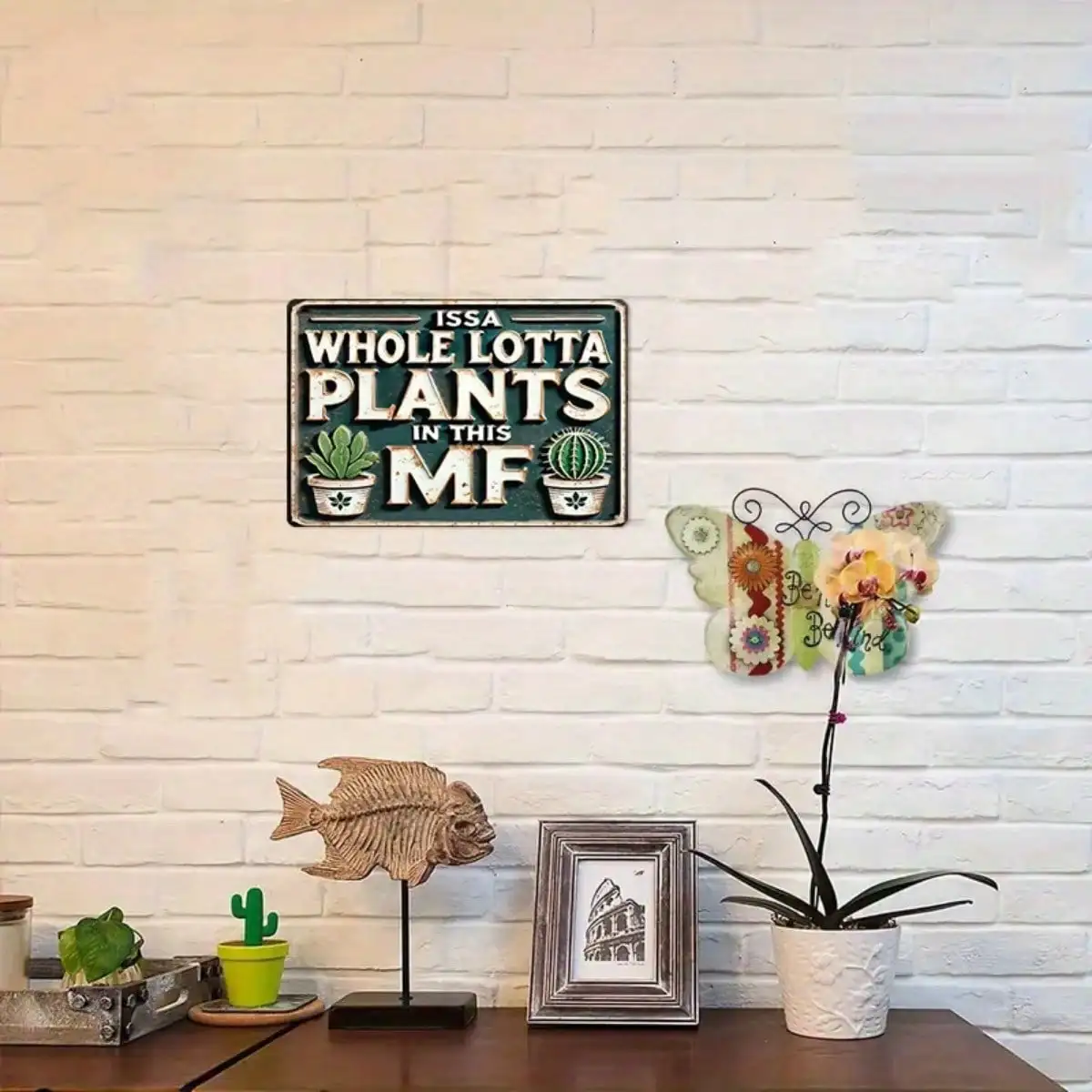 قطعة واحدة من نباتات القصدير Issa Hole Lotta - ديكور المنزل/الحديقة، لوحة فنية جدارية معدنية من الألومنيوم، 8 × 12 بوصة