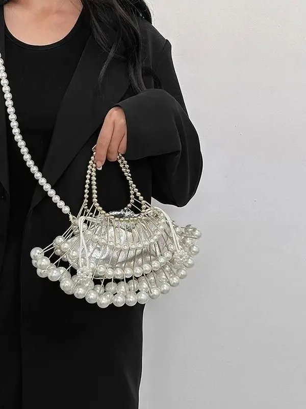 

Повседневная женская сумка-кроссбоди с жемчужным декором, элегантная женская сумка, простая стильная сумка с синим замком