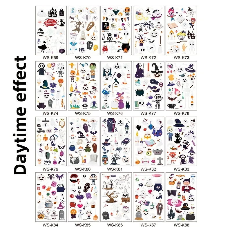 

Glow-In-The-Dark Tattoo Stickers, Waterproof and Long-Lasting Fluorescent Green Tattoo Stickers, New Cartoon Face, Arm and Body Glow Tattoo Stickers, Party Holiday Gifts