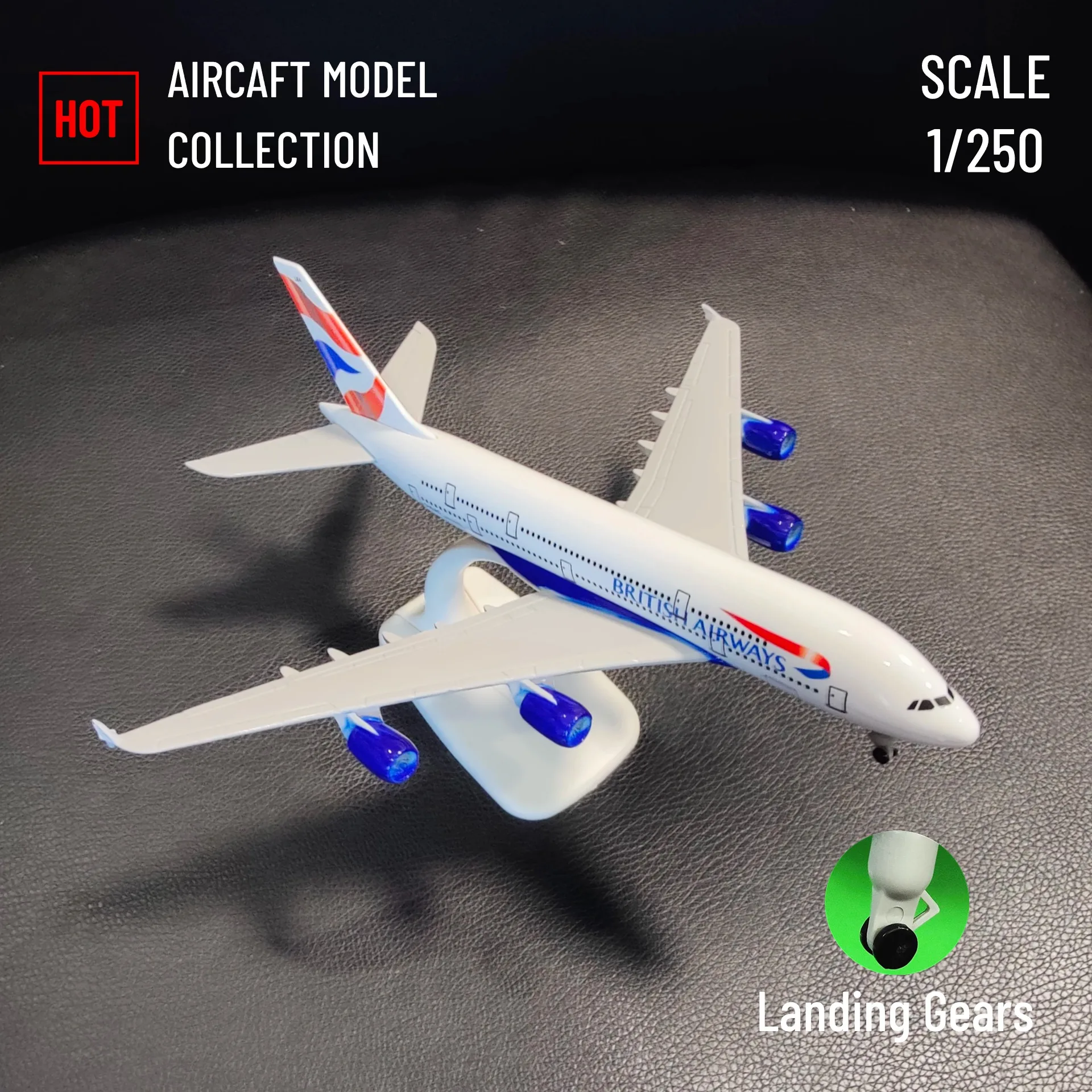 Scale 1:250 Metal Aviation Replica 20cm, Birtish A380 Aircraft Model Airplane Miniature, Xmas Gift Kids Fidget Toys for Boys