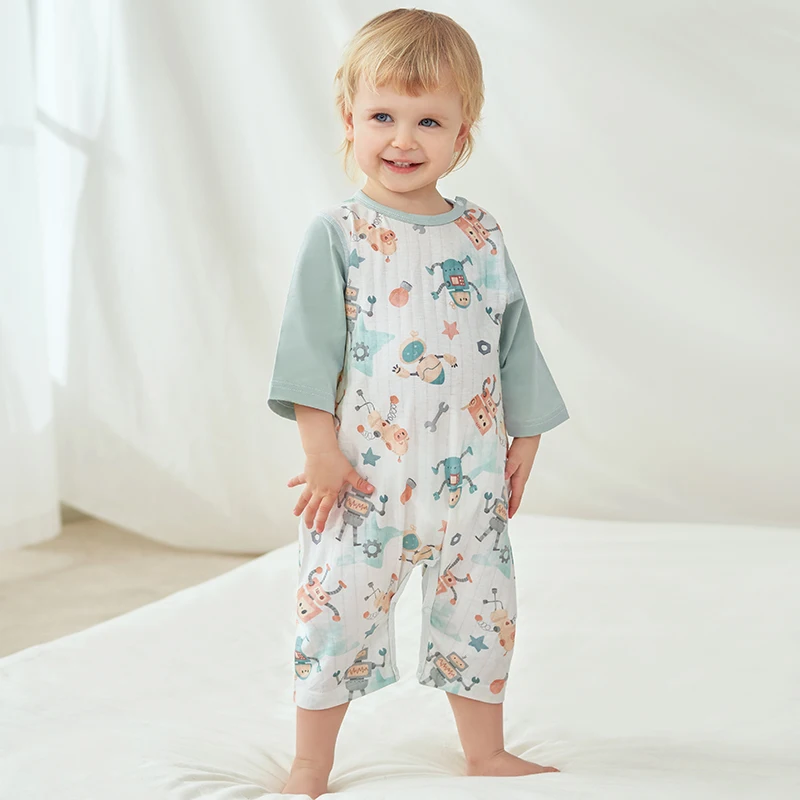 

OUYUN Children's Sleepwear Summer Cotton Lightweight Short Sleeve Nightgown Kids Home Clothes Air Conditioner Suit New Model