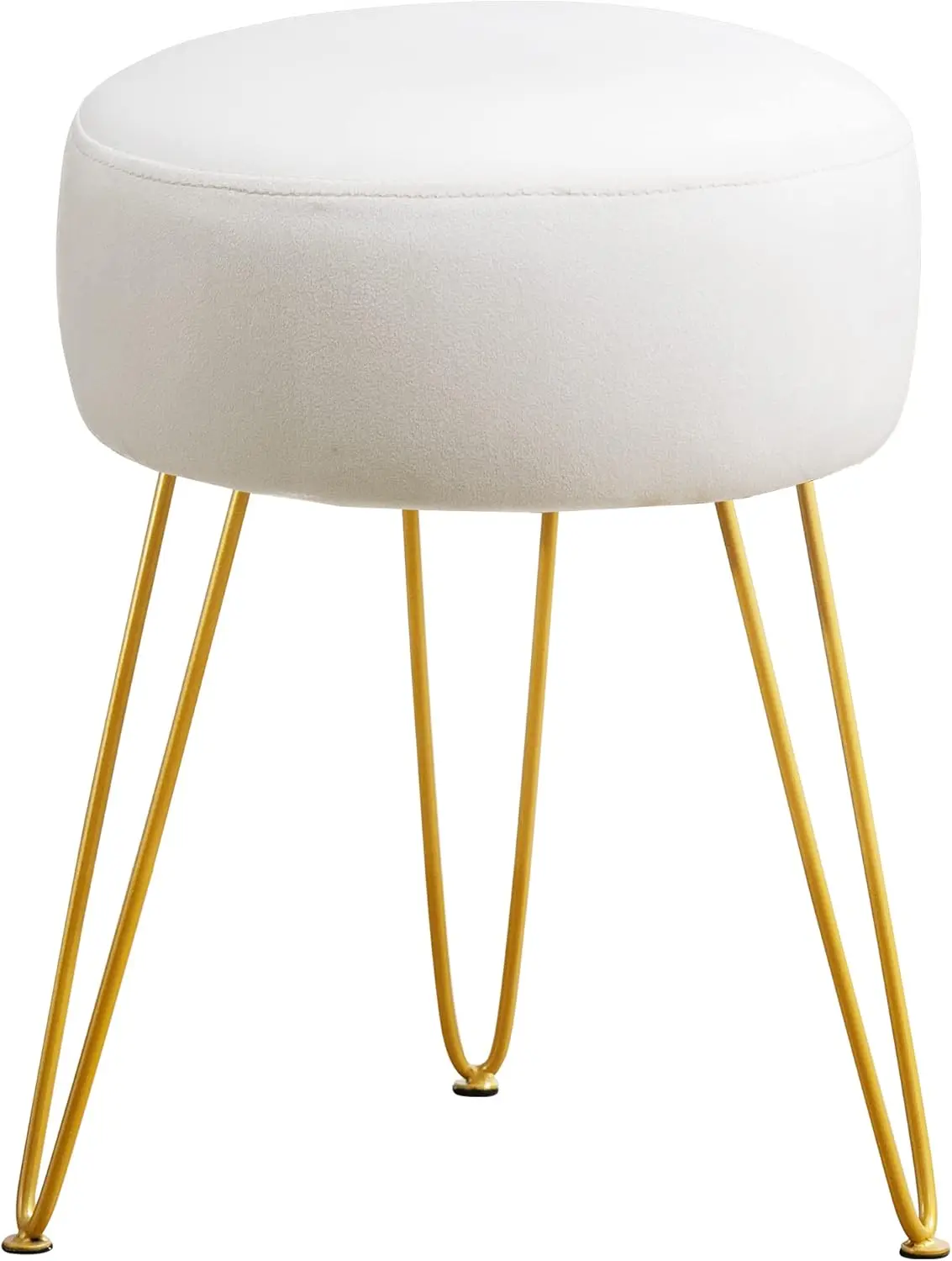 

White Velvet Vanity Stool, Round Ottoman Footrest for Makeup Room, Bathroom, Bedroom, Living Room and Office