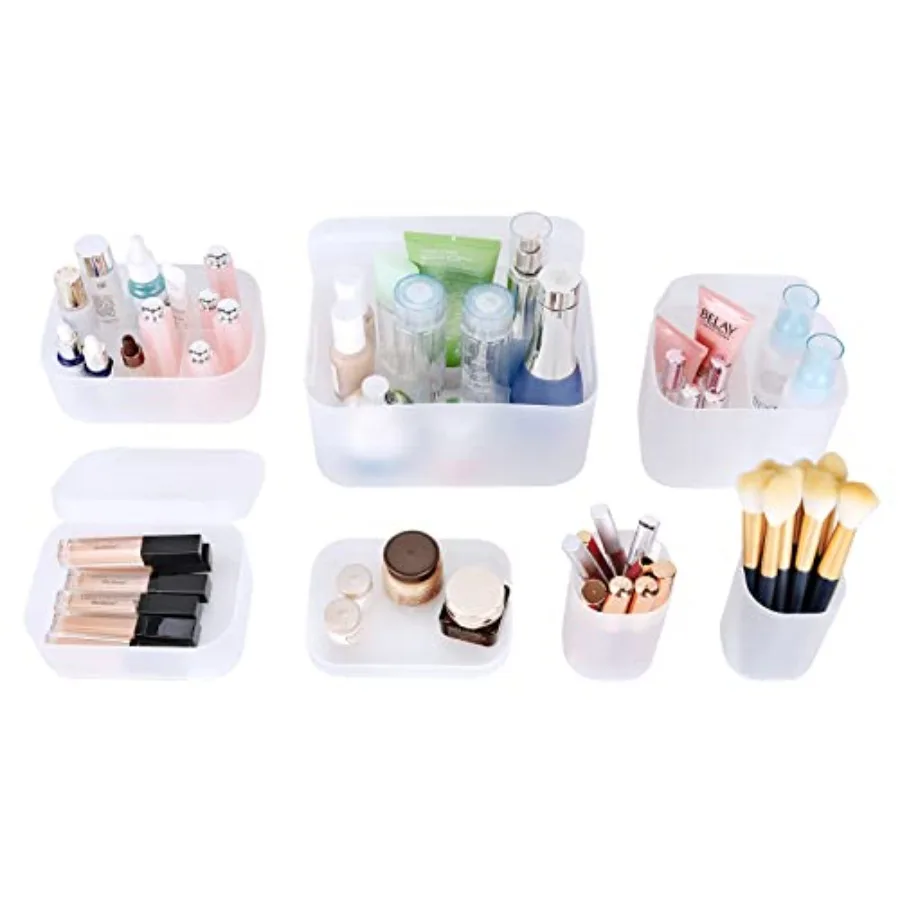

Набор органайзеров для косметики: Прозрачные штабелируемые контейнеры для хранения - Держатели разных размеров для косметики, украшений и туалетных принадлежностей