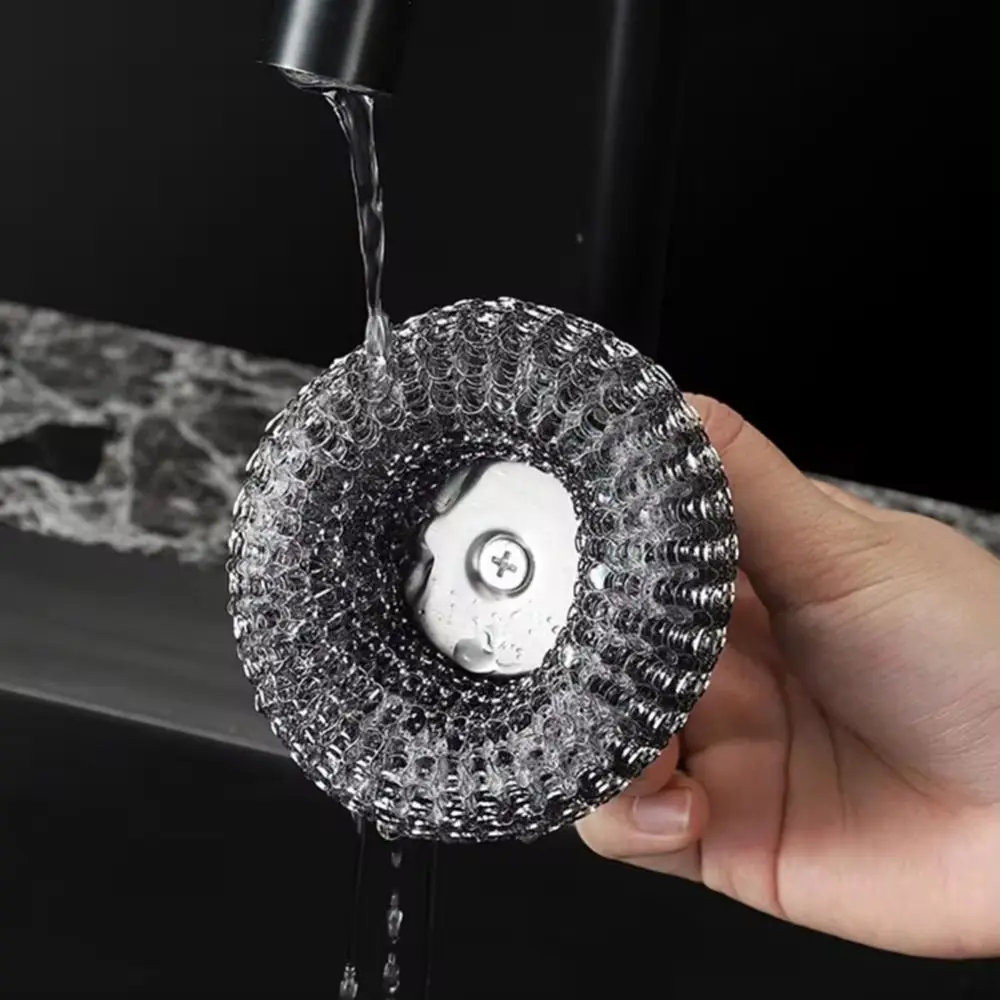 3Pcs Stainless Steel Steel Dish Scrubbers Cookware Accessory With Handle Kitchen Cleaning Brush Comfortable Round