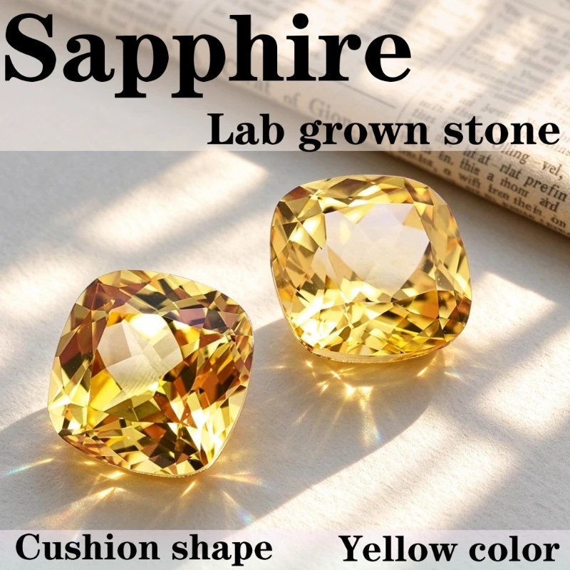 Sapphire Lab Grown Diamond Yellow Color Cushion Shape Square Cutting Jewelry Beads Certificate